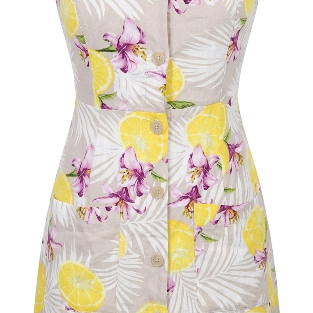 Lemon Floral Midi Linen Blend Dress - Picture 6 of 13